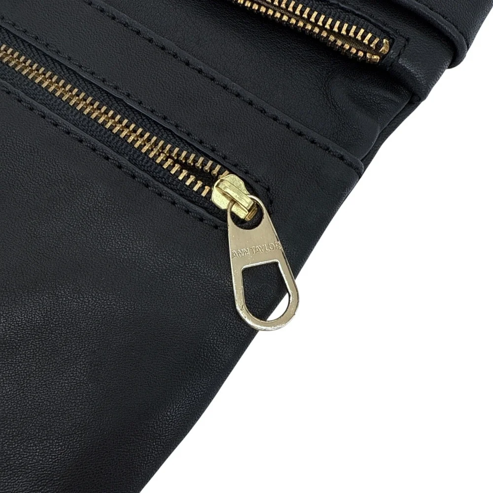 Ann Taylor Leather Clutch Fold Over Black Evening Bag Gold Capsule Minimalist